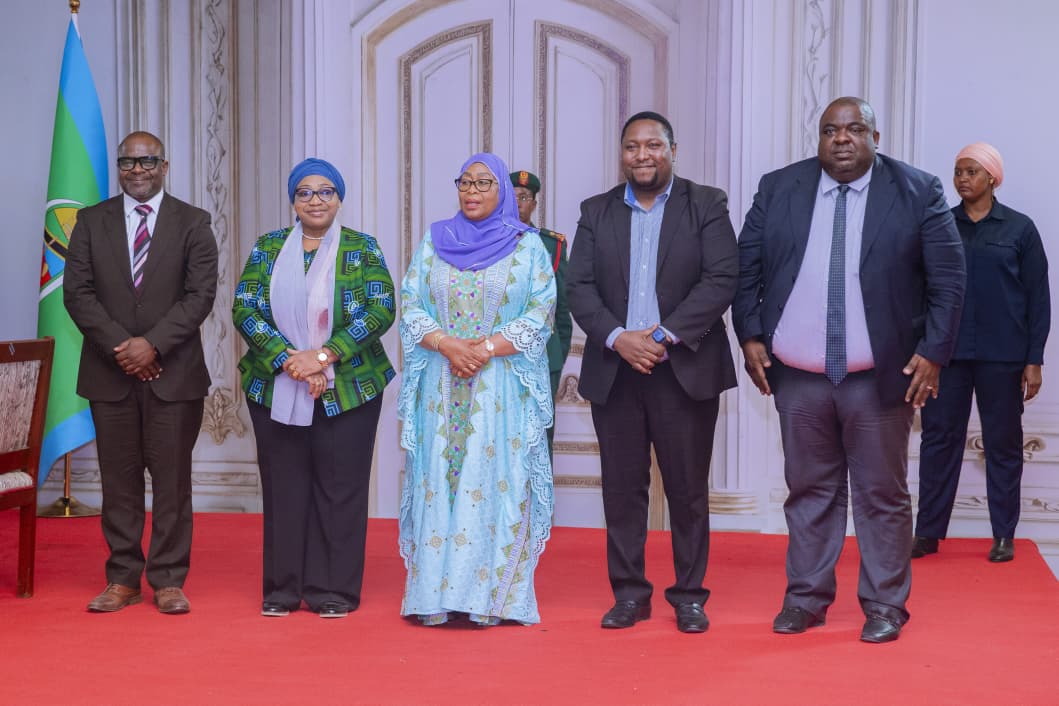 Her Excellency the President of the United Republic of Tanzania, Dr. Samia Suluhu Hassan, accompanied by the Chief Executive Officer of the National Food Reserve Agency (NFRA), Dr. Andrew Komba, and some of the sponsors of the Kizimkazi Festival 2026.